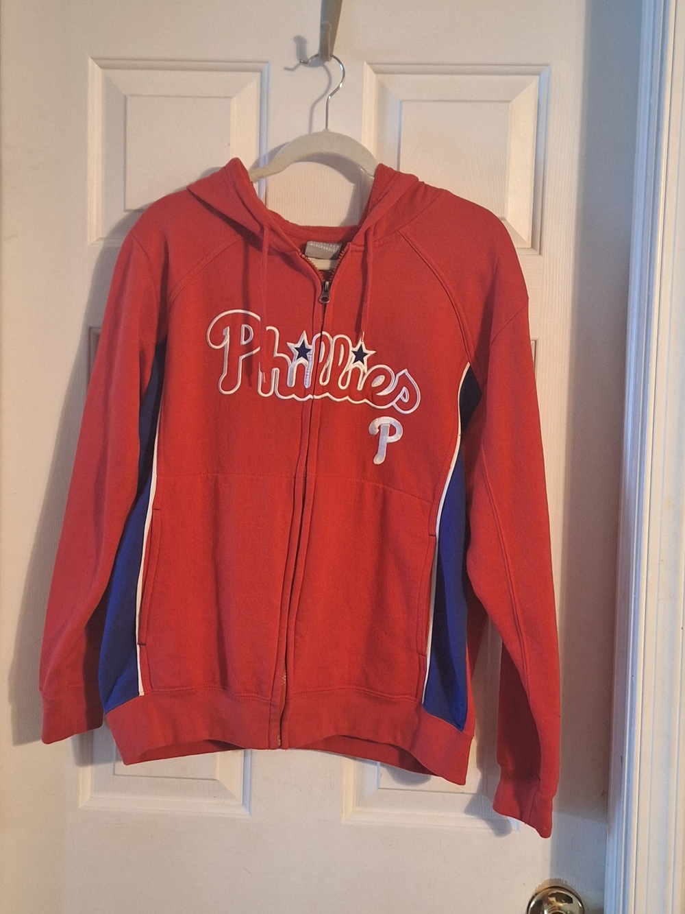 Men's Red Phillies Full-Zip Hoodie with Blue Panels